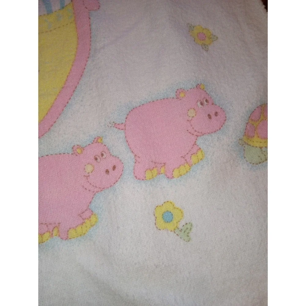 Vintage 1985 Curity Noahs Ark Baby Blanket Pastel Animals Flannel Kendall Co